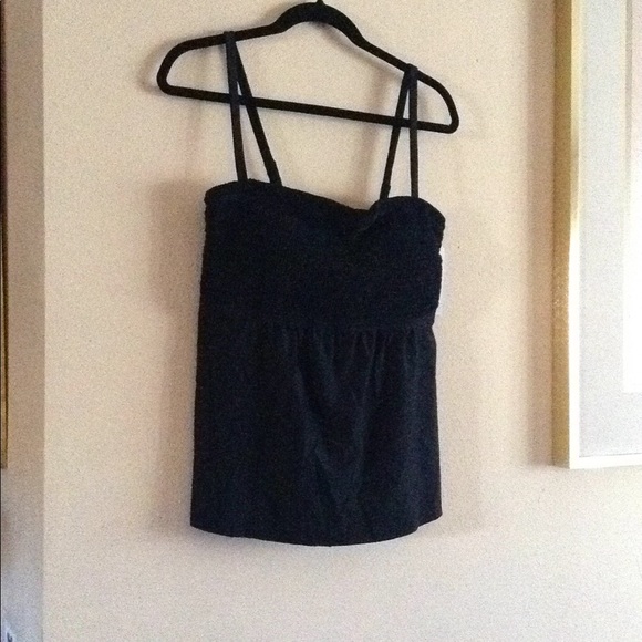 Plus sz Swimsuit for All black smocked bandeau top - Picture 3 of 12
